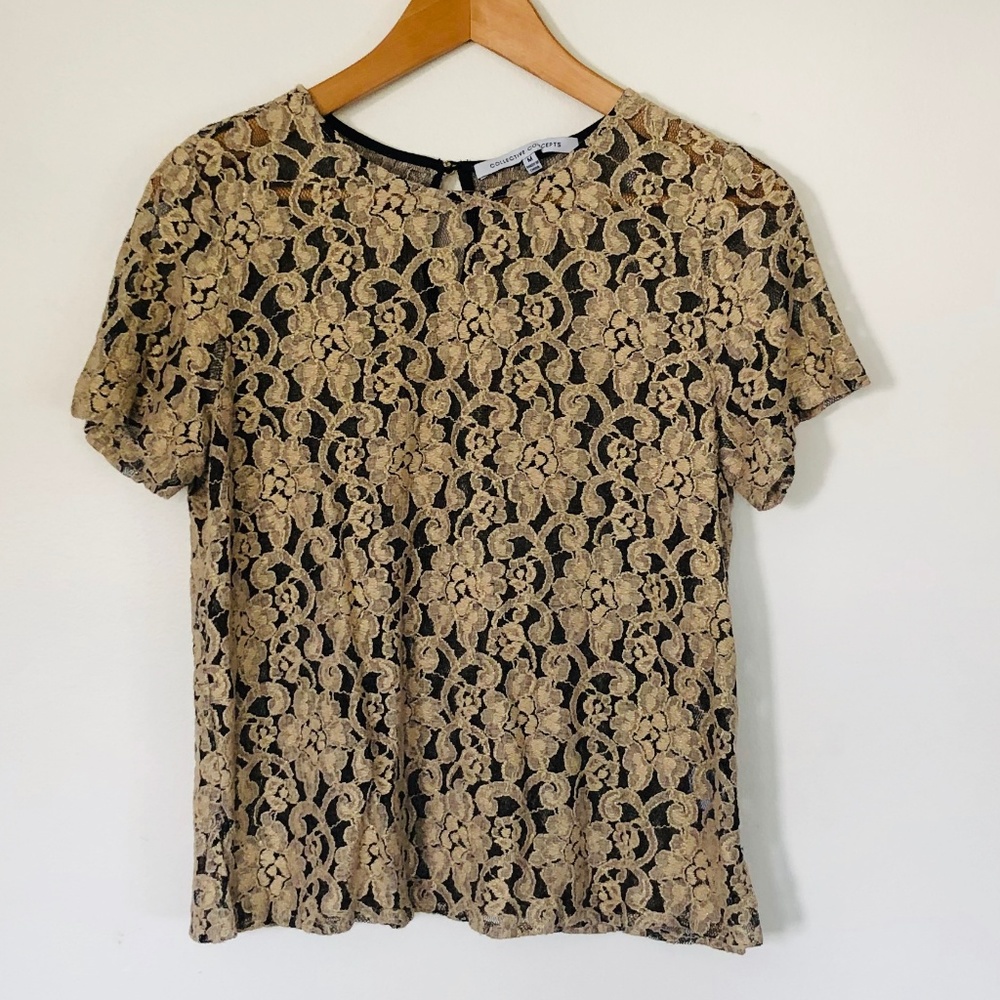 Collective Concepts Gold and Black Lace Top